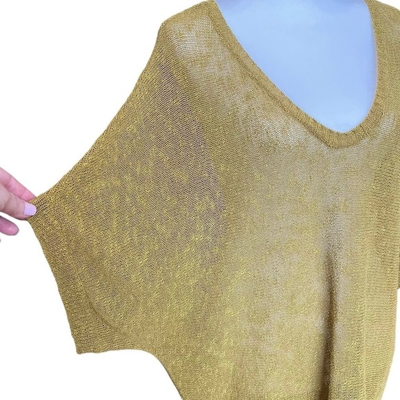Eileen Fisher Linen Blend V Neck High Low Short Dolman Sleeve Top Green Size M - Picture 4 of 9